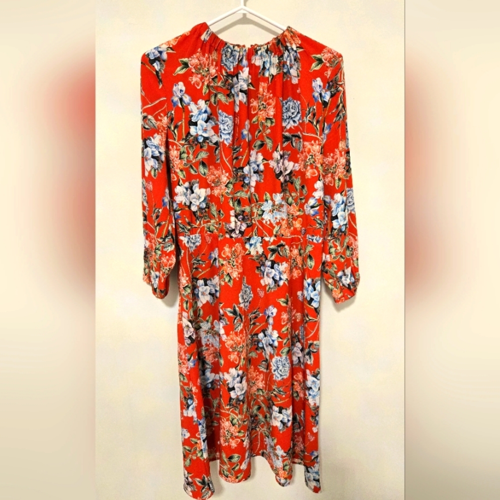 H&M Long Sleeve Orange Floral Midi Dress